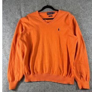 Polo Golf Ralph Lauren Sweater Mens Large Orange Vneck Cashmere Knit Minimalist